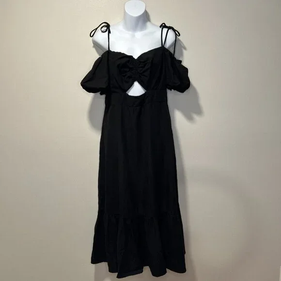 ASTR the label Women’s Aleda Dress Retail $80.52 Midi Ruffle Cut Out Large - Picture 2 of 12